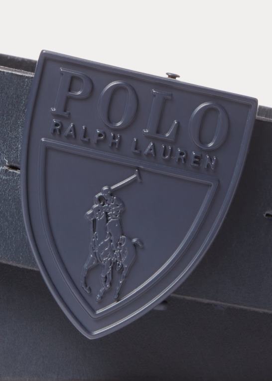 newport flåde Mænd Ralph Lauren læderbælte med skjoldspænde Z426B8749