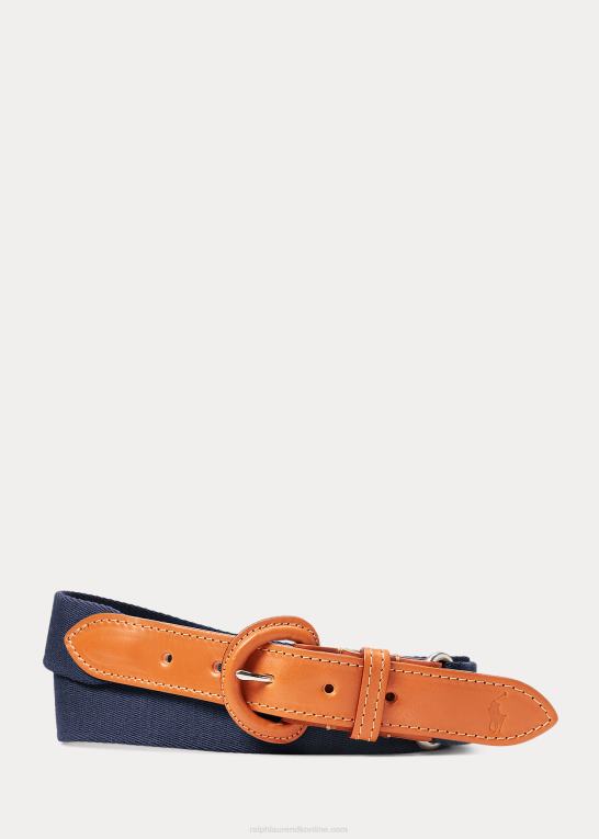 newport flåde Mænd Ralph Lauren tøjle læder & vævet bomuldsbælte Z426B2478
