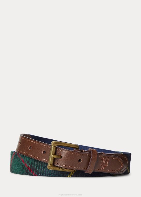 rød multi Mænd Ralph Lauren tartan bælte i læder Z426B8754