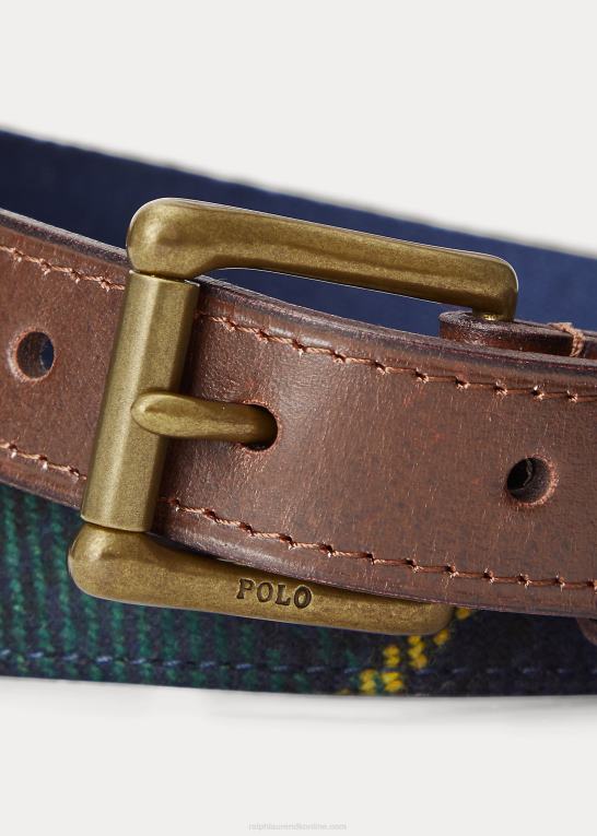 rød multi Mænd Ralph Lauren tartan bælte i læder Z426B8754