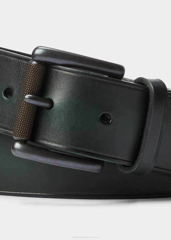 racergrøn Mænd Ralph Lauren læderbælte med rullespænde Z426B8967