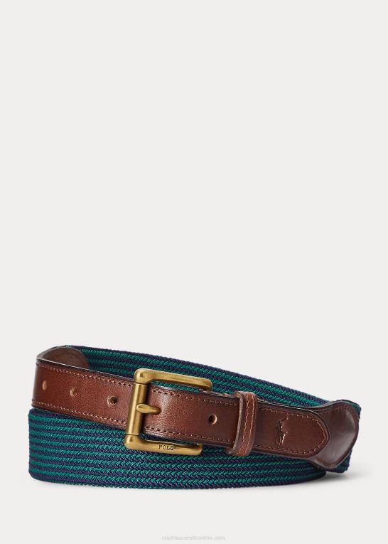 raffineret flåde/ny skov Mænd Ralph Lauren lædertrimmet stretchvævet bælte Z426B9084