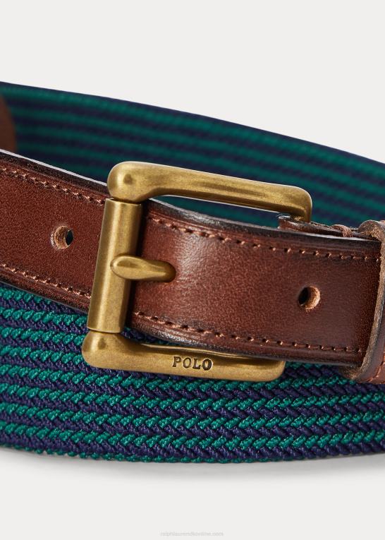 raffineret flåde/ny skov Mænd Ralph Lauren lædertrimmet stretchvævet bælte Z426B9084