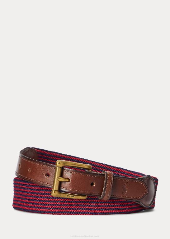 raffineret marineblå/rød Mænd Ralph Lauren lædertrimmet stretchvævet bælte Z426B2775