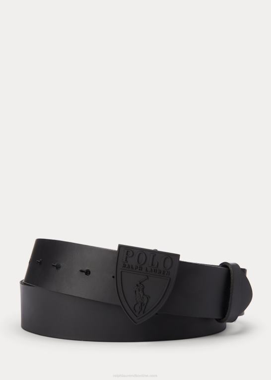 sort Mænd Ralph Lauren læderbælte med skjoldspænde Z426B2573