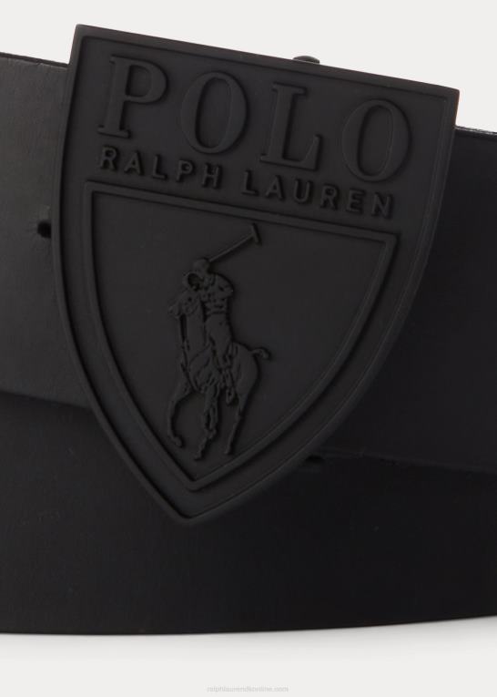 sort Mænd Ralph Lauren læderbælte med skjoldspænde Z426B2573