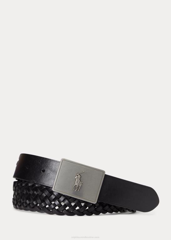 sort Mænd Ralph Lauren pony plaque flettet læderbælte Z426B2407