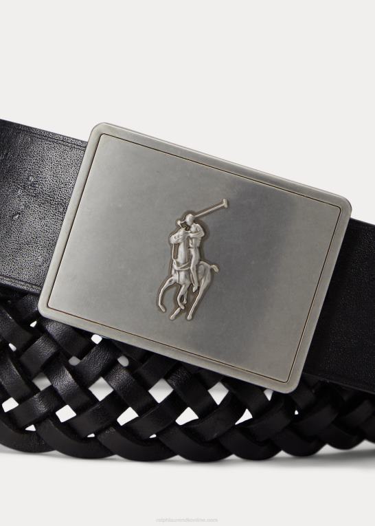 sort Mænd Ralph Lauren pony plaque flettet læderbælte Z426B2407
