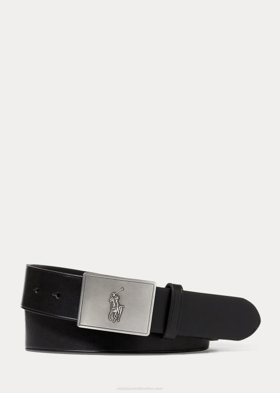 sort Mænd Ralph Lauren pony plaque læderbælte Z426B2563