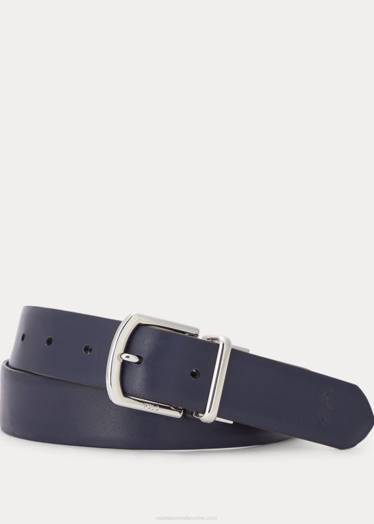 sort/marineblå Mænd Ralph Lauren vendbart småstenslæderbælte Z426B2572