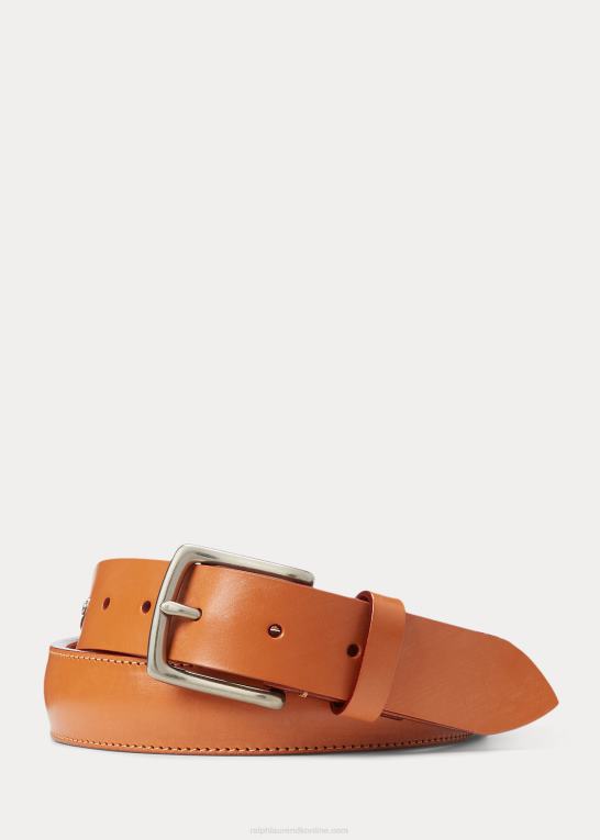 tan Mænd Ralph Lauren læderbælte med messingspænde Z426B2479
