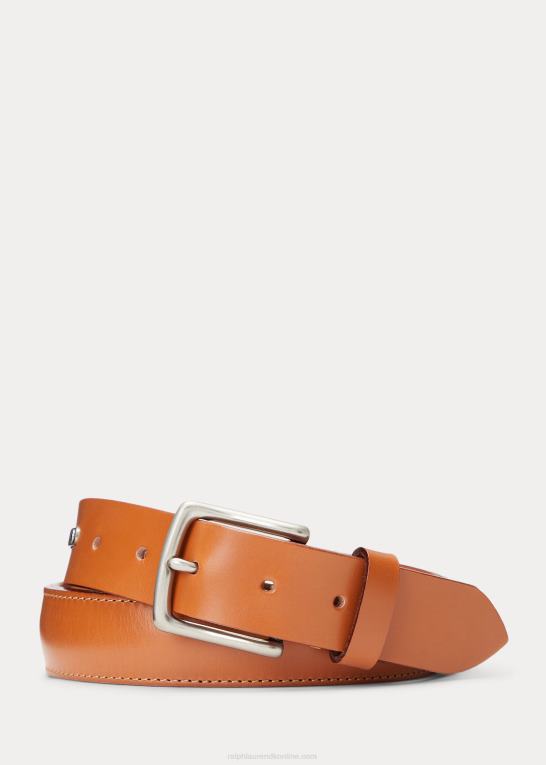 tan rødbrun Mænd Ralph Lauren læderbælte med tøjle med messingspænde Z426B2553