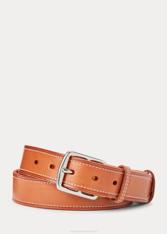tan rødbrun Mænd Ralph Lauren syet læderbælte Z426B2470