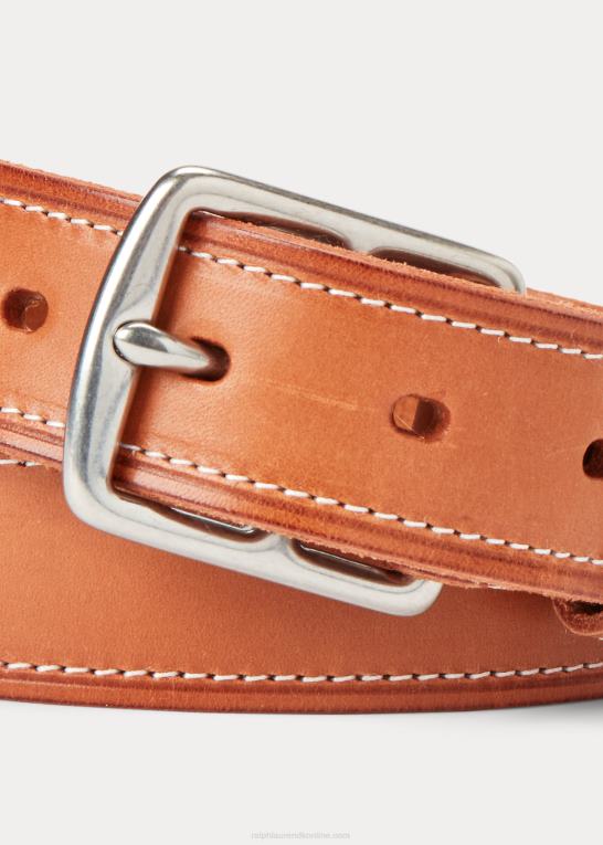 tan rødbrun Mænd Ralph Lauren syet læderbælte Z426B2470