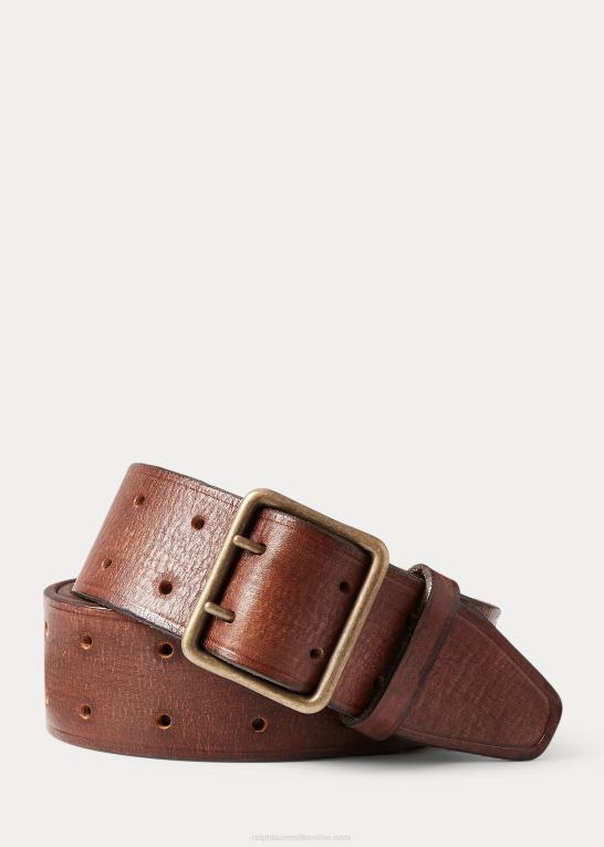vintage brun Mænd Ralph Lauren dobbeltbenet læderbælte Z426B8855