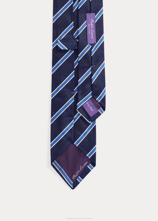Marine blå Mænd Ralph Lauren stribet silke repp slips Z426B2675