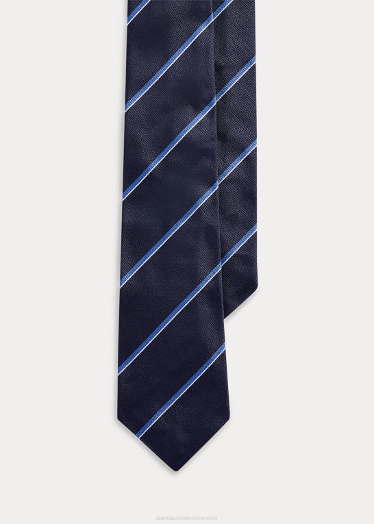 Marine blå Mænd Ralph Lauren stribet silke repp slips Z426B2677