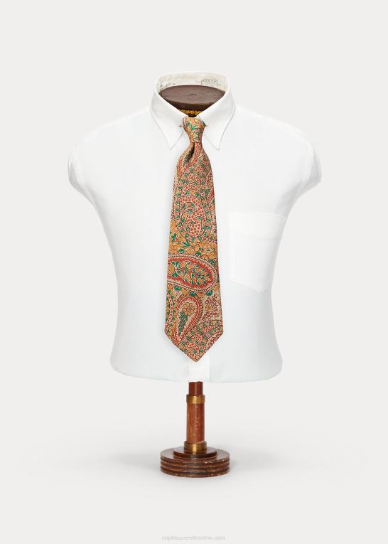 creme/orange/gul/grøn Mænd Ralph Lauren håndlavet paisley silkeslips Z426B8822