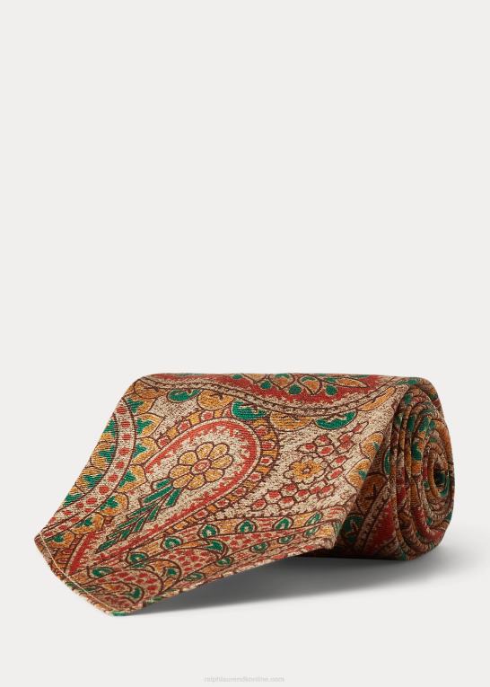creme/orange/gul/grøn Mænd Ralph Lauren håndlavet paisley silkeslips Z426B8822