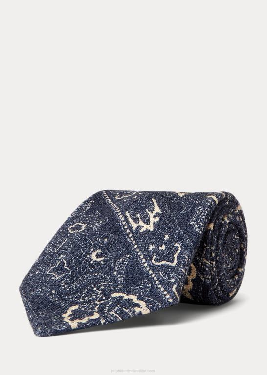 flåde Mænd Ralph Lauren håndlavet paisley uld-silke slips Z426B8840