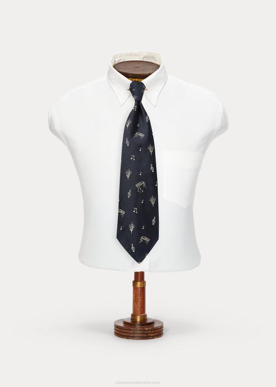 flåde Mænd Ralph Lauren håndlavet silkeslips med musikalsk motiv Z426B8842