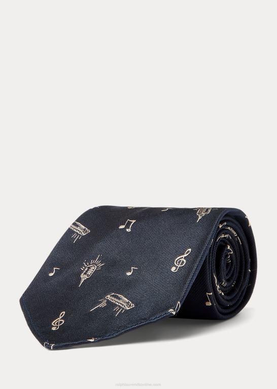 flåde Mænd Ralph Lauren håndlavet silkeslips med musikalsk motiv Z426B8842