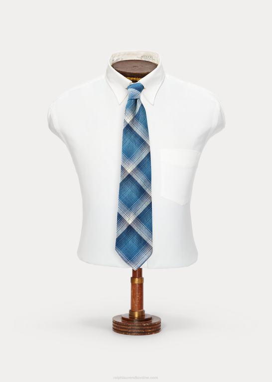 indigo/creme Mænd Ralph Lauren håndlavet plaid jaspe twill slips Z426B8836