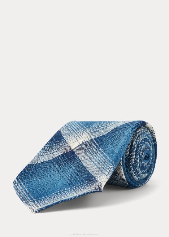 indigo/creme Mænd Ralph Lauren håndlavet plaid jaspe twill slips Z426B8836