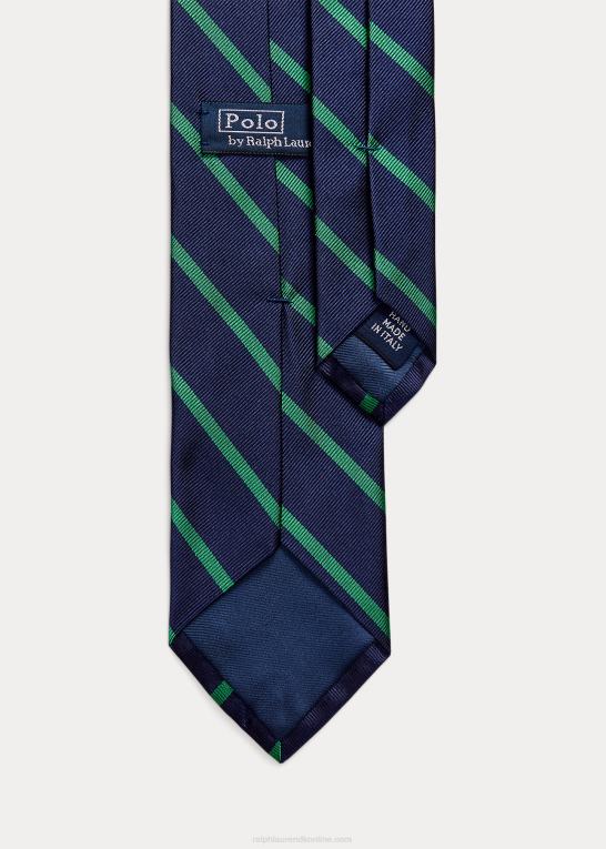 marineblå/grøn Mænd Ralph Lauren stribet silke repp slips Z426B2249