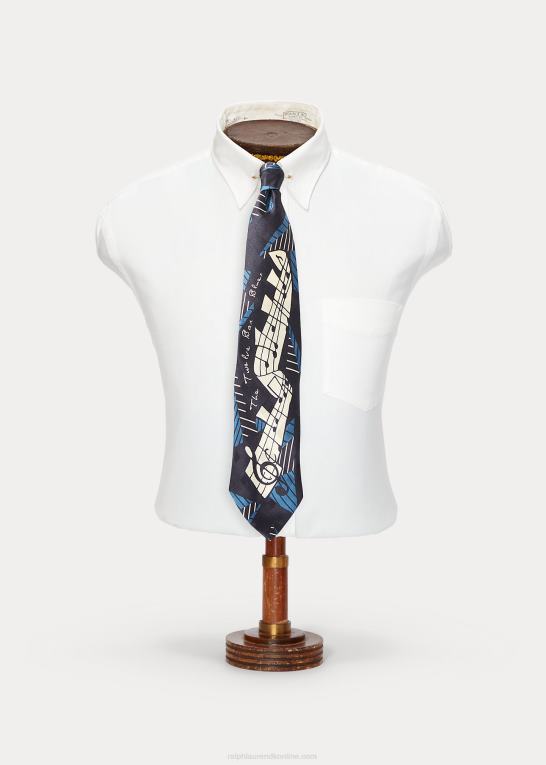 marineblå/lt blå/råhvid mu Mænd Ralph Lauren håndlavet silkeslips med musiknoter Z426B8831