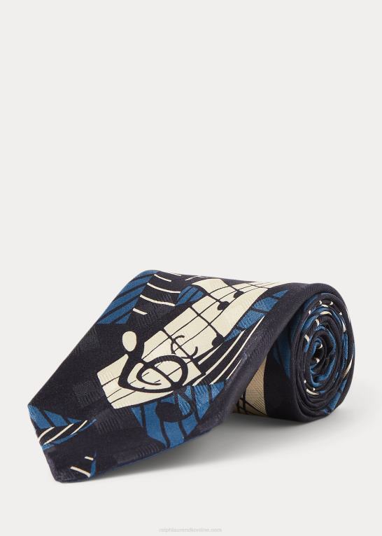 marineblå/lt blå/råhvid mu Mænd Ralph Lauren håndlavet silkeslips med musiknoter Z426B8831