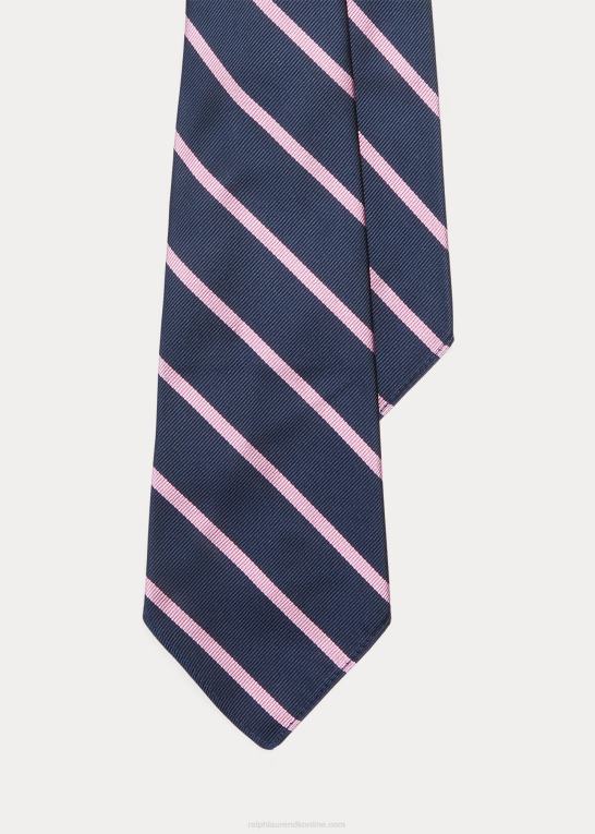 marineblå/pink Mænd Ralph Lauren vintage-inspireret stribet silke repp slips Z426B2413