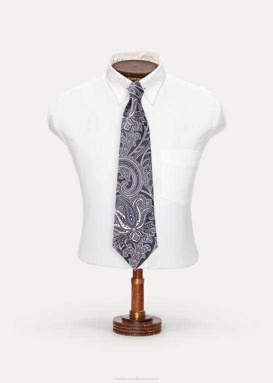 marineblå/råhvid Mænd Ralph Lauren håndlavet paisley silkeslips Z426B8828