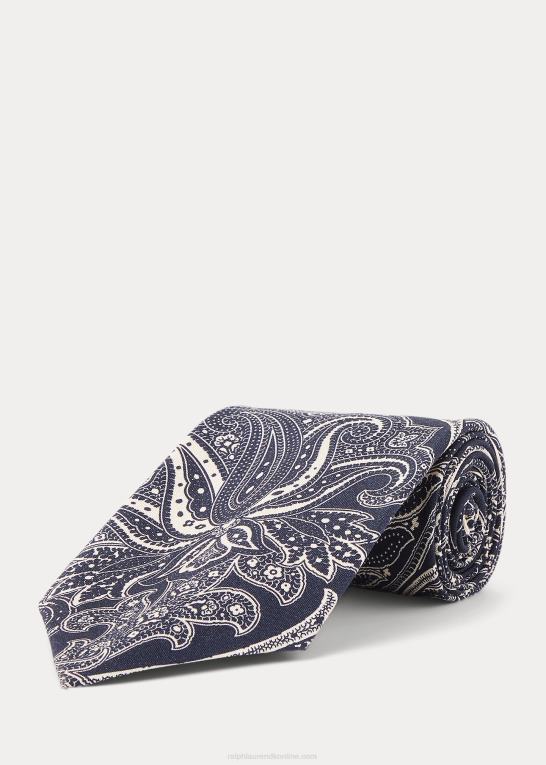 marineblå/råhvid Mænd Ralph Lauren håndlavet paisley silkeslips Z426B8828
