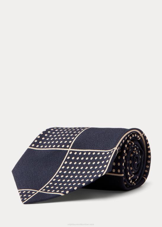 marineblå/råhvid Mænd Ralph Lauren håndlavet silkeslips med pin-dot-check Z426B8833