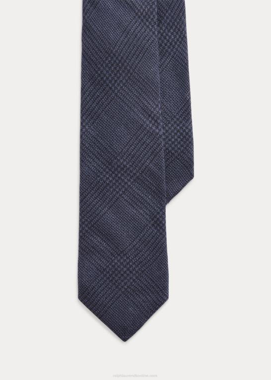 marineblå/støvblå Mænd Ralph Lauren glen plaid-print kashmir-silke slips Z426B8949