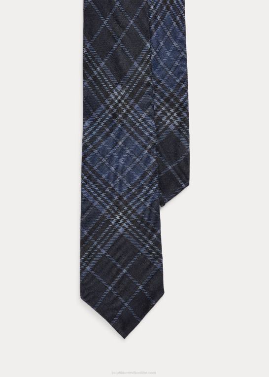 marineblå/støvblå Mænd Ralph Lauren kashmir-silkeslips med tartantryk Z426B8928