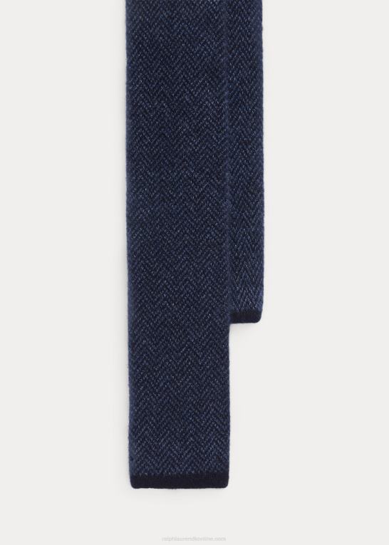 marineblå/støvblå Mænd Ralph Lauren sildebensstrikket kashmirslips Z426B8953