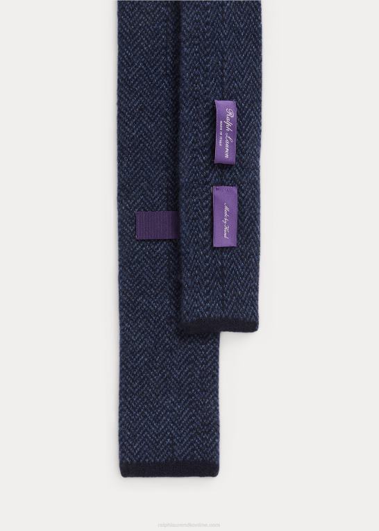 marineblå/støvblå Mænd Ralph Lauren sildebensstrikket kashmirslips Z426B8953