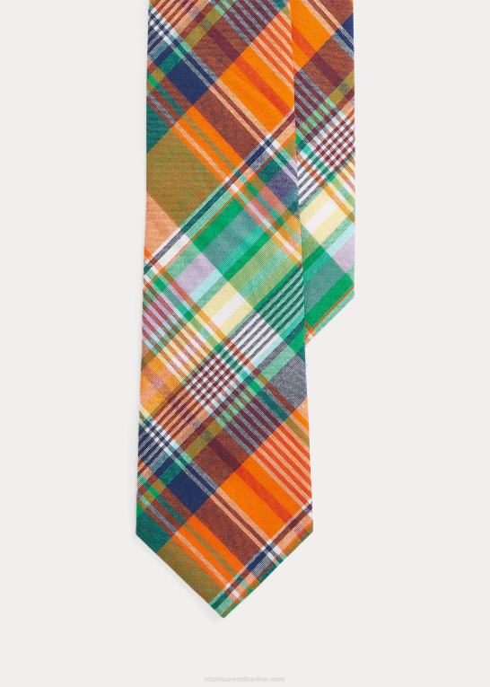orange/grøn multi Mænd Ralph Lauren plaid bomuldsslips Z426B2410