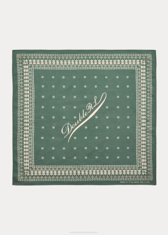 falmet grøn/creme Mænd Ralph Lauren bomuldsbandana med logo Z426B2231