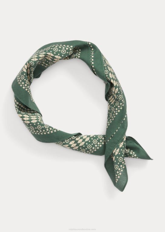 falmet grøn/creme Mænd Ralph Lauren bomuldsbandana med logo Z426B2231