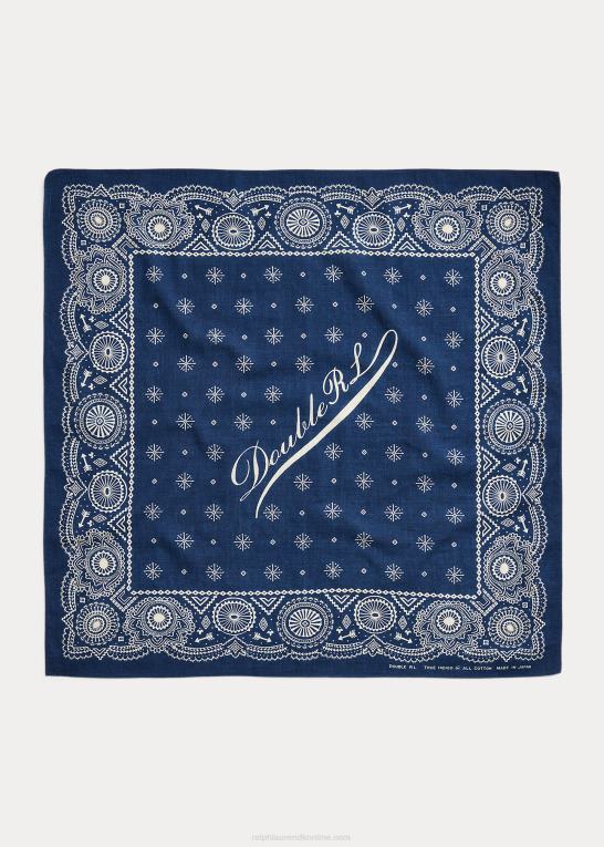 indigo/creme Mænd Ralph Lauren bomuldsbandana med logo Z426B5486