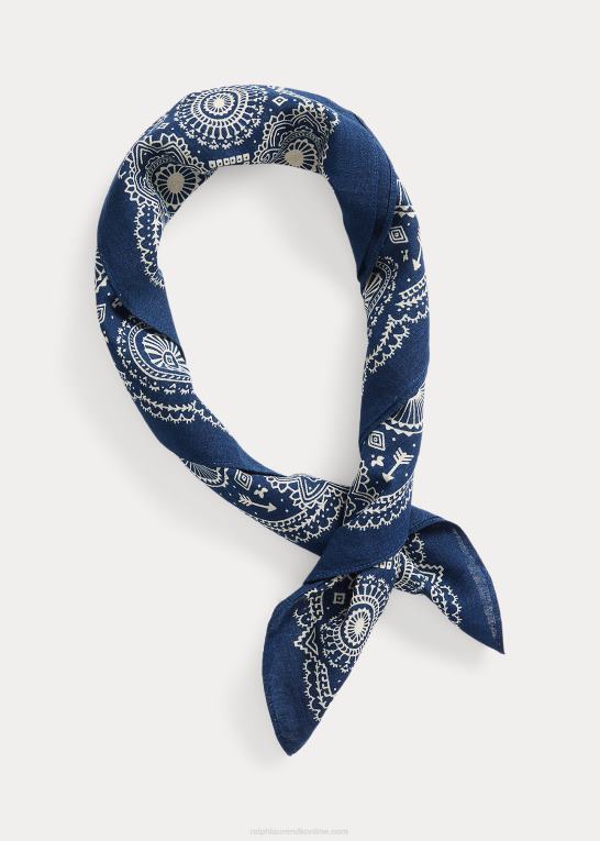 indigo/creme Mænd Ralph Lauren bomuldsbandana med logo Z426B5486