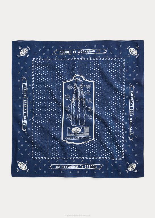 indigo/creme Mænd Ralph Lauren overordnet grafisk bomuldsbandana Z426B5488