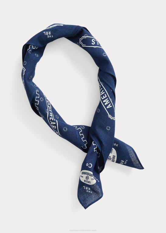 indigo/creme Mænd Ralph Lauren overordnet grafisk bomuldsbandana Z426B5488