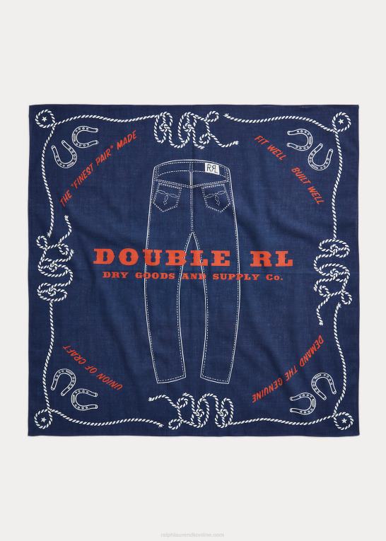 indigo/creme/rød Mænd Ralph Lauren bomuldsbandana med jeantryk Z426B5485