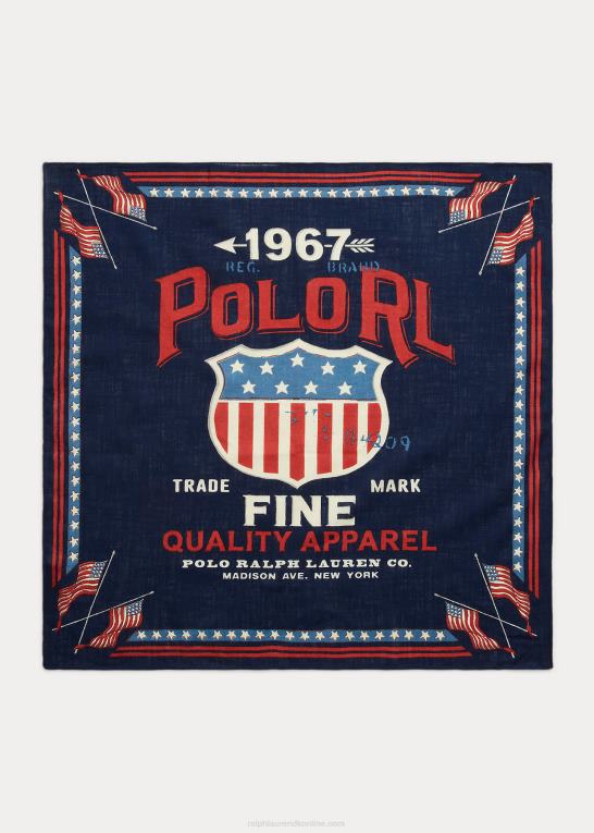 marineblå multi Mænd Ralph Lauren americana logo bomuldsbandana Z426B2458