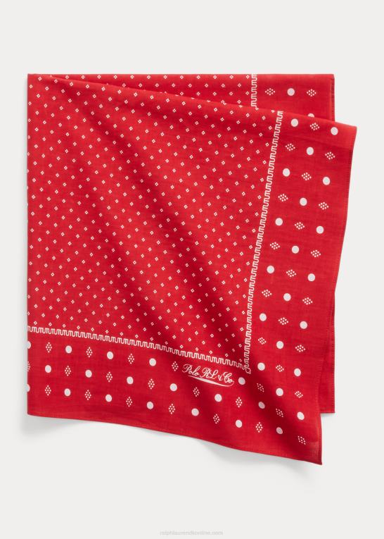 rød/creme Mænd Ralph Lauren bomuldsbandana med geometrisk tryk Z426B2464