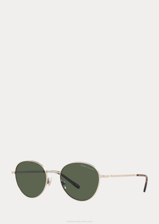 halvskinnende lyseguld Mænd Ralph Lauren runde metal solbriller Z426B2312